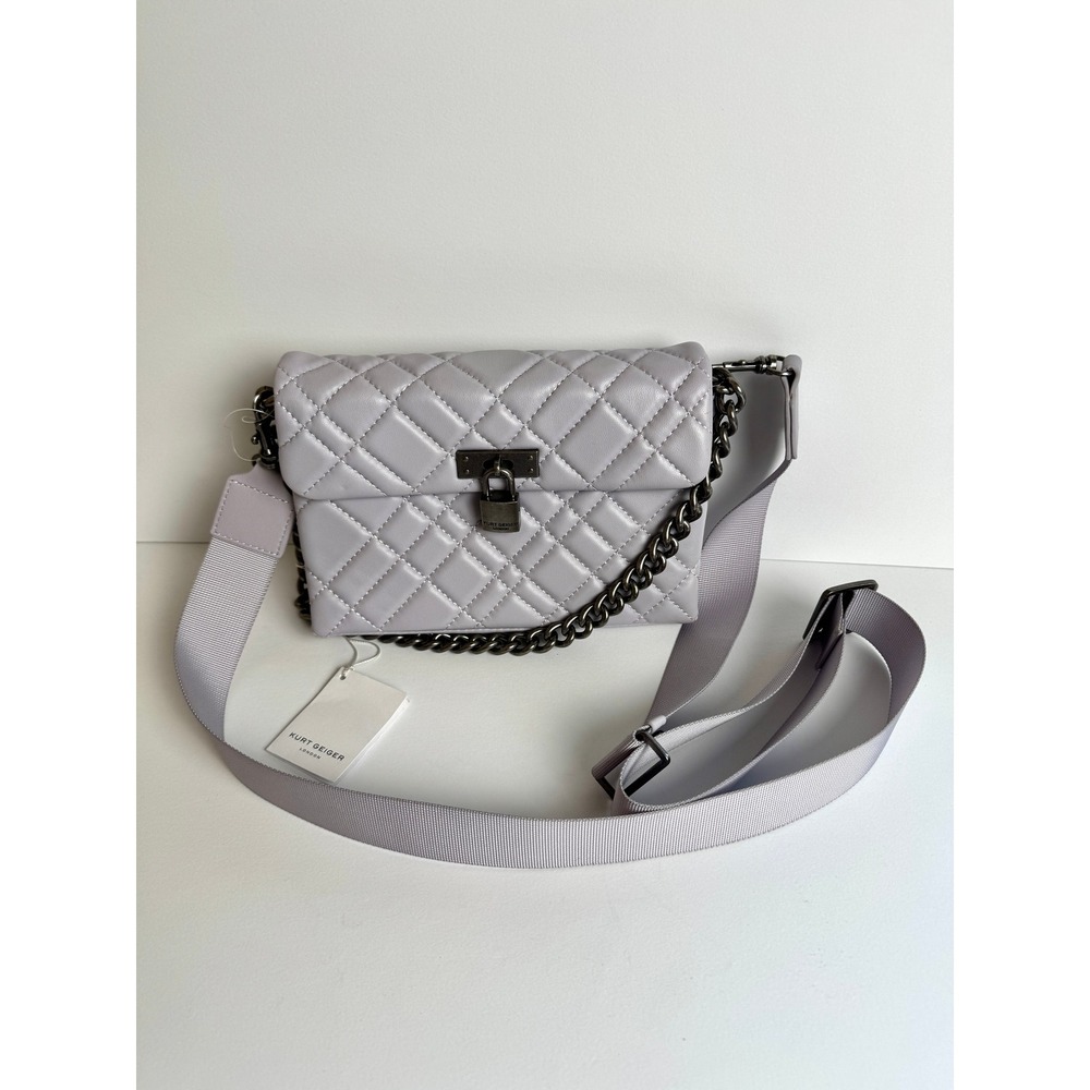 Kurt Geiger London Brixton Gray Quilted Leather Crossbody Chain Flap Bag NWT